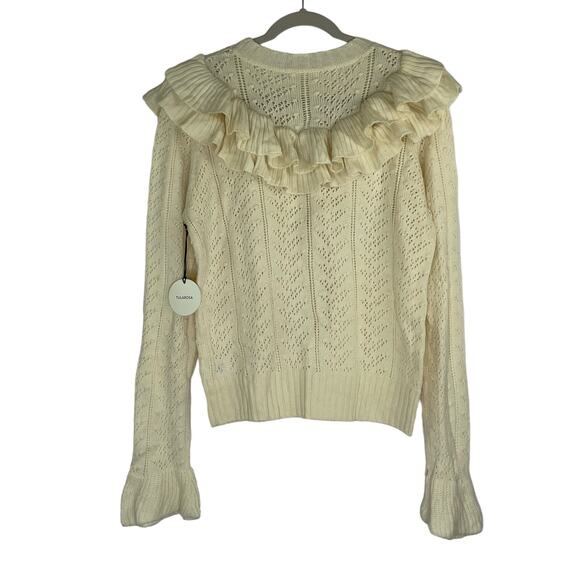 Tularosa Manny Sweater pointelle knit ruffled trim flared sleeves sweater Large - Picture 5 of 11